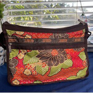 LeSportSac Brown Hawaiian Floral Deluxe Everyday Expandable Crossbody Bag